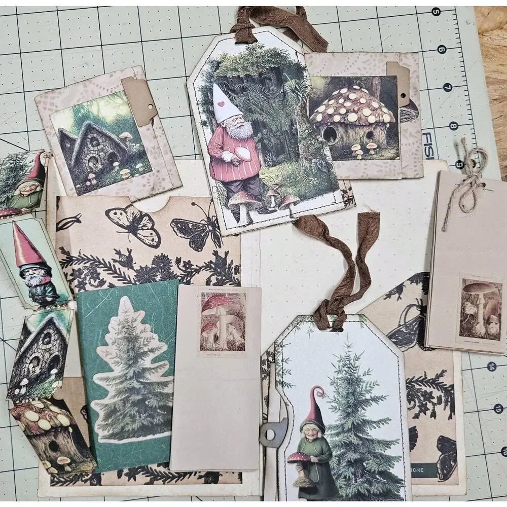 2 Handmade Junk Journals with Pockets Pullouts Bees Mushrooms Woodland Ephemera/